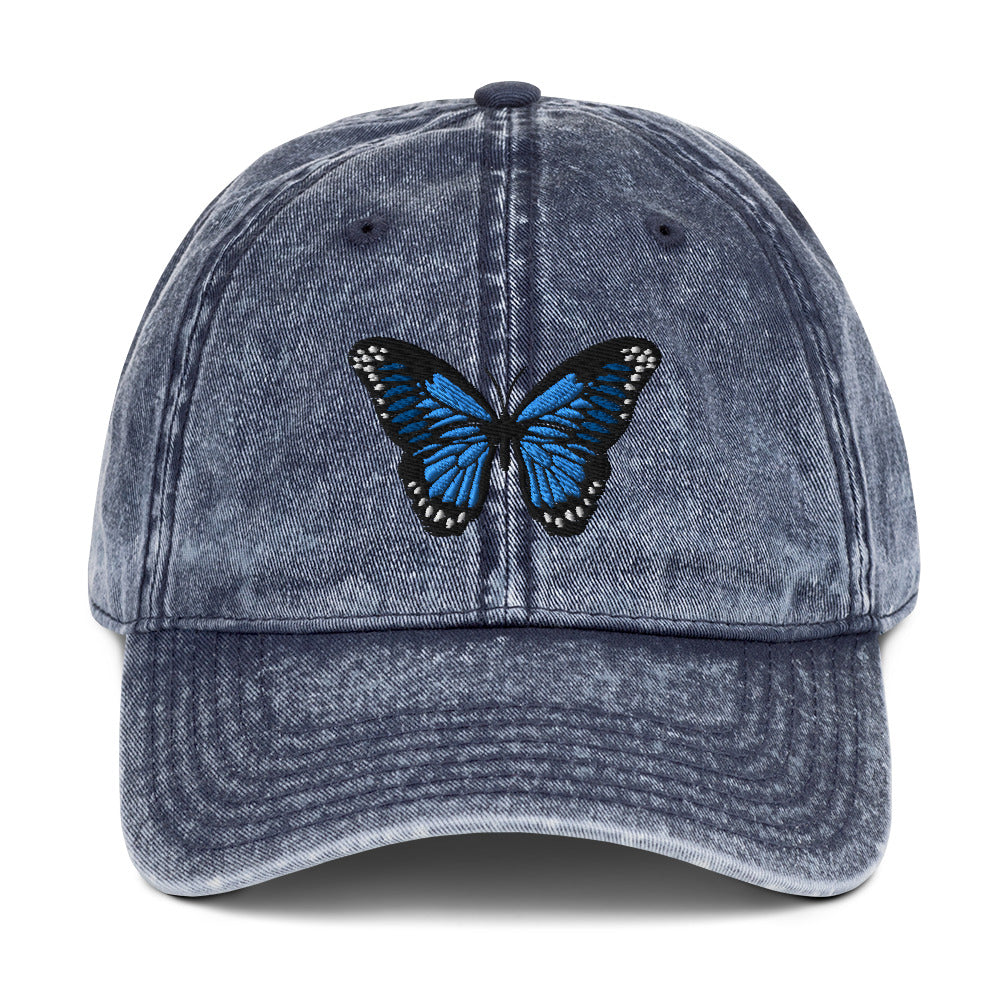 Blue Butterfly Vintage Cotton Twill Cap