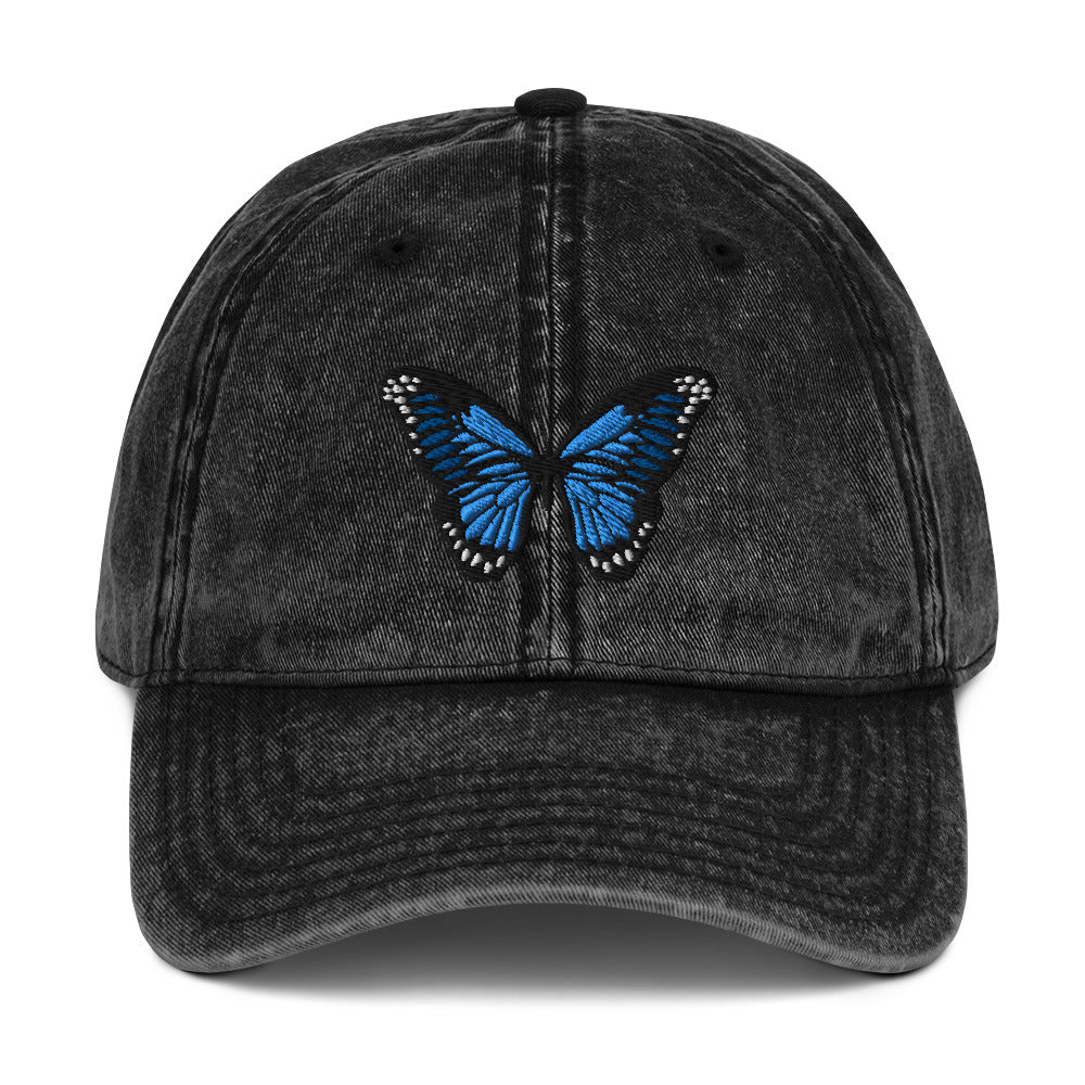 Blue Butterfly Vintage Cotton Twill Cap