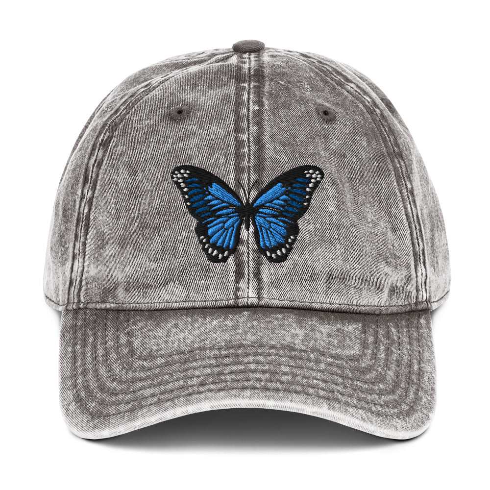 Blue Butterfly Vintage Cotton Twill Cap
